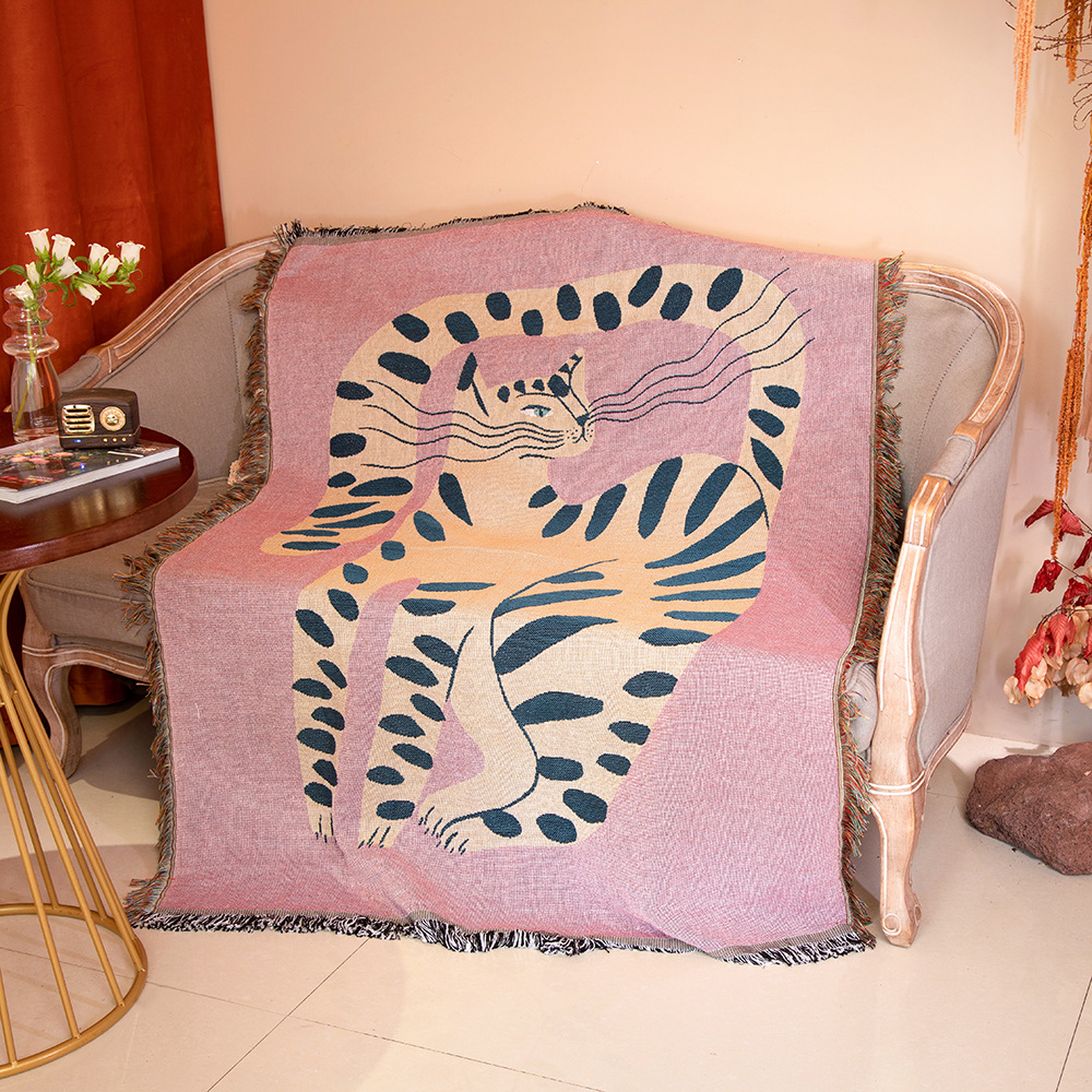 Boho Throw Blanket Fringe - Têxtil cidade ins rosa menina gato