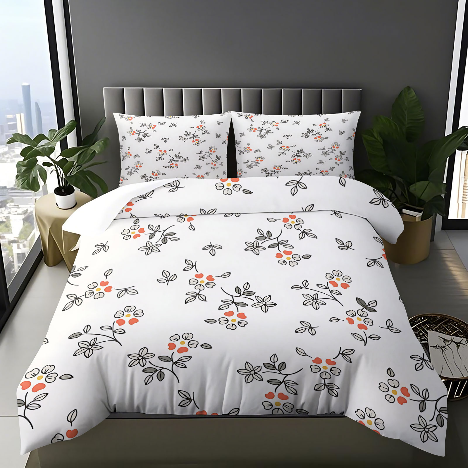 Aesthetic Floral Duvet Cover - Conjunto de Capa de Edredom Minimalista