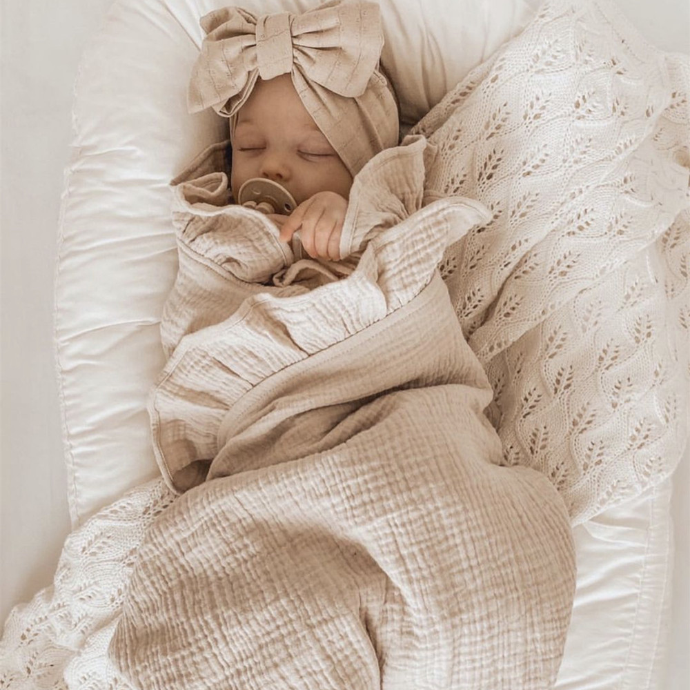 Muslin Cotton Bedspread - Ins babados musselina bebê swaddle cobertores