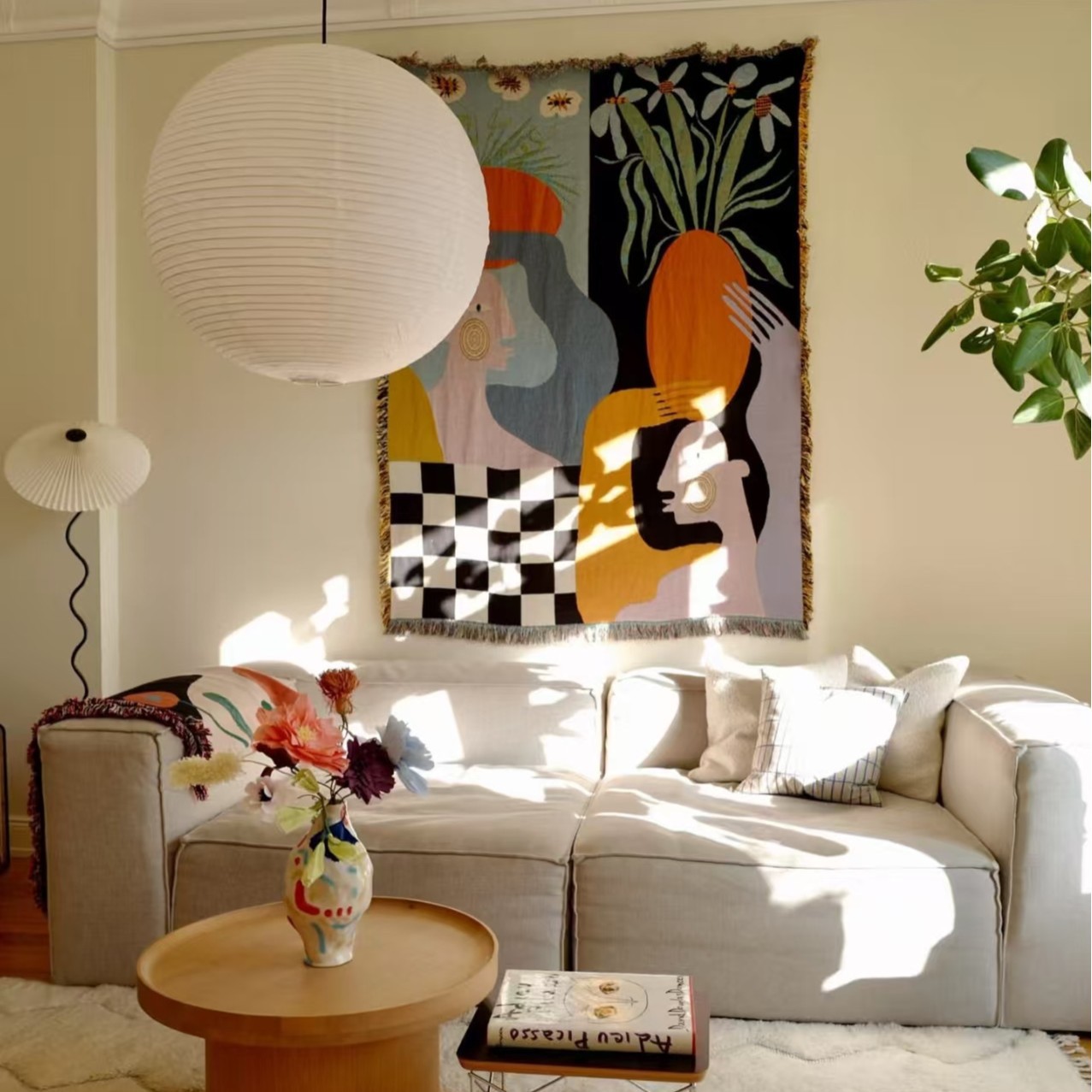 Tapeçaria de Arte Abstrata Mod - Boho Throw Blanket Fringe avaliação e preço