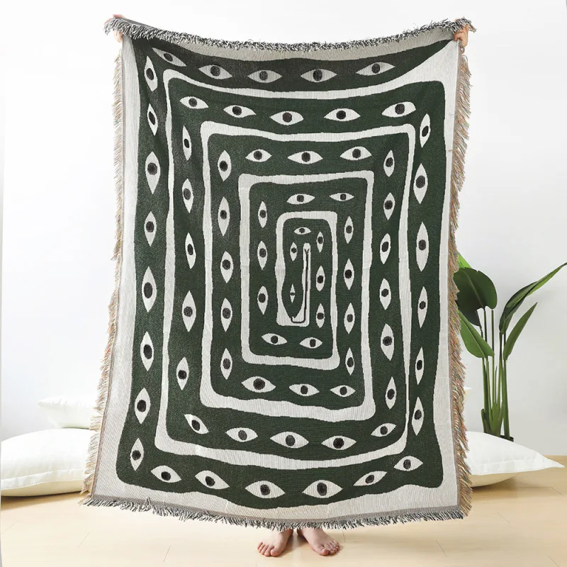 Manta Jacquard Olho Grego Verd - Boho Throw Blanket Fringe avaliação e preço