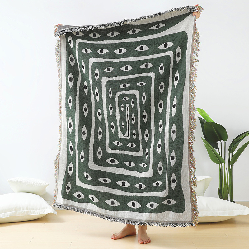 Manta Jacquard Olho Grego Verd - Boho Throw Blanket Fringe avaliação e preço